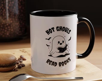 Spooky Book Mug, Hot Ghouls Design, Halloween Ceramic Mug (11 oz)
