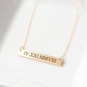 Gold Bar Necklace Personalized Engraved Bar Necklace, Engraved Name Necklace, Nameplate, Roman Numeral Date, Coordinates THICK MXE2 image 1