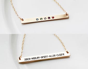 Grandmother Gift • Gold Bar Necklace • Mom Necklace • Bar Necklace • Birthstone Jewelry • Gift For Mom • Engrave Nameplate Custom Gift TBR1