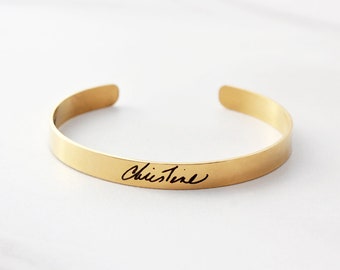 Actual Signature Bracelet - Actual Engraved Handwriting, Signature Bracelet, Custom Engraved Cuff Bracelet, Handwriting Cuff - Thin HND