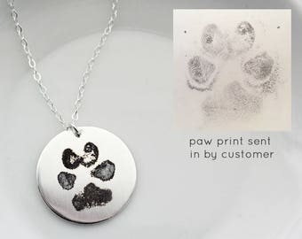 Paw Print Necklace • Dogs Paw Print Jewelry • Cats Paw Print • Engraved Paw Print • Pet Memorial  Paw Print Pendant • Actual Paw Print HND *
