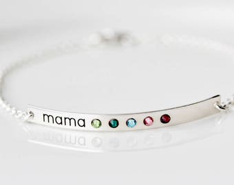 Personalized Birthstone Bracelet - Thin Birthstone Bar Bracelet, Mother Gift, Gift for Mom, Personalized Bracelet, Birthstones, TBR1