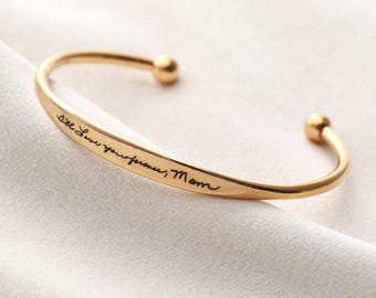 Handwriting Bracelet – Custom Handwriting Tapered Cuff, Memorial Jewelry Gift, Personalized Keepsake Bracelet, Actual Signature Bracelet HND