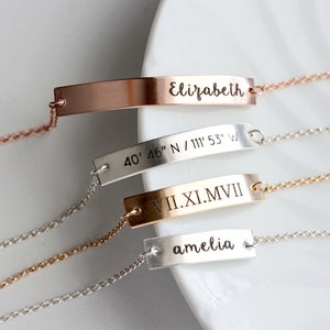 Coordinate Bracelet • Name Bracelet • Engraved Bracelet • Gold Bar Bracelet • Custom Bracelet • Roman Numeral • Personalized Gift THICK MXE2