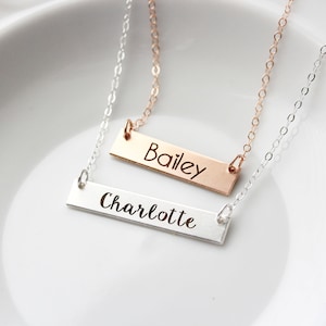 Kids Name Necklace Gold Bar Necklace Name Necklace Child Name Necklace Flower Girl Necklace Custom Gift Nameplate Necklace MXE2 image 1