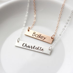 Kids Name Necklace Gold Bar Necklace Name Necklace Child Name Necklace Flower Girl Necklace Custom Gift Nameplate Necklace MXE2 image 1