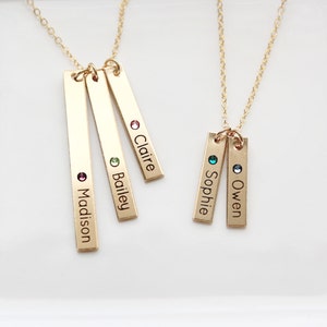 Birthstone Necklace Gold Bar Necklace Name Necklace Birthstone Necklace Engraved Necklace Birthstone Jewelry Personalized TBR1 image 1