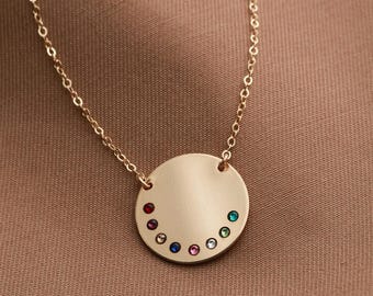 Personalized Birthstone Necklace - Engraved Disc Necklace, Personalized Gift for Mom, Family Birthstones Necklace Gift, Mom Jewelry TBR1