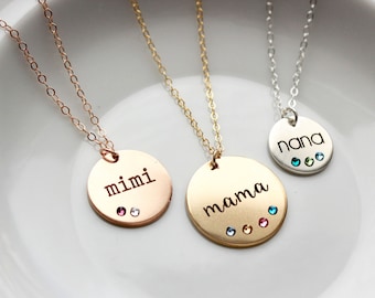 Birthstone Necklace • Engraved Disc Necklace • Personalized Disk Necklace • Personalized Gift • Necklace Gift for Mom • Gift for Mom, TBR1
