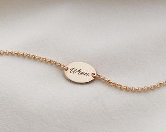 Engraved Oval Bracelet - Personalized Name Bracelet, 14k Gold Filled or Sterling Silver, Custom Date, Waterproof Jewelry Gift, Memorial MXE