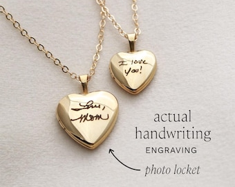 Handwriting Heart Locket - 14K Gold Filled Locket, Actual Handwriting Necklace, Personalized Photo Locket, Memorial Necklace, Signature ZUNO
