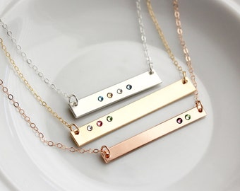 Birthstone Bar Necklace • Birthstone Necklace for Mom • Gold Bar Necklace • Birthstone Jewelry • Birthstone Bar • Personalized Gift Mom TBR1