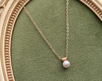 Modern Pearl Necklace - 14k Gold Filled Sliding Pearl Necklace, Minimal Bridal Necklace, Layering Jewelry Gift, Bridesmaid Dainty Pearl GFC