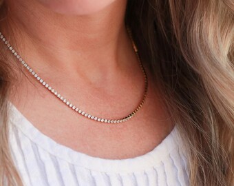 CZ Tennis Necklace - Gold Tennis Necklace, Dainty Crystal Necklace, Waterproof Jewelry, Bridal Necklace, Bridesmaid Jewelry, Wedding ZELF