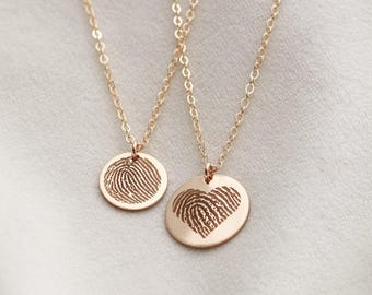 Actual Fingerprint Necklace - Handprint Jewelry Handprint Necklace, Engraved Handprint, Remembrance Gift, Personalized Necklace, ZUNO *