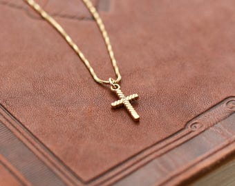 Rope Cross Necklace - Gold Dainty Cross Necklace, Minimal Faith Necklace, Jewelry Gift for Her, Dainty Gold Cross Necklace Anti-Tarnish SLS