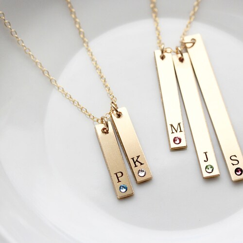 Engraved Birthstone Necklace Bar 
