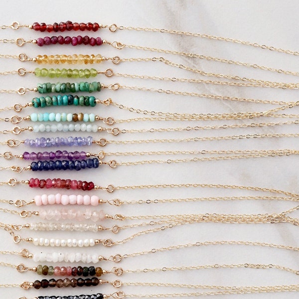 Gemstone Bar Necklace • Birthstone Necklace • Dainty Gemstone Necklace • Natural Gemstone • Birthday Gift • Gift for Her • Gemstone • GEM