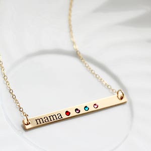Personalized Mother's Day Gift - Birthstone Bar Necklace, Personalized Gift for Mom,  Engraved Birthstone Necklace, Gift for Mom, THIN TBR1