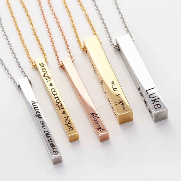 Name Necklace • Mother's Day Gift • Grandmother Gift • Custom Name Necklace • Bar Necklace • 4 Sided Bar • Custom Bar • Personalized Bar 4SE