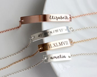 Coordinate Bracelet • Name Bracelet • Engraved Bracelet • Gold Bar Bracelet • Custom Bracelet • Roman Numeral • Personalized Gift THICK MXE2