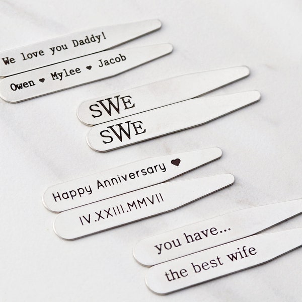 Personalized Father's Day Gift - Personalized Collar Stays, Personalized Gift for Him, Anniversary Gift, Engraved Collar Stays, Mens, MNG
