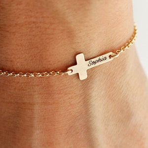 Cross Bracelet / Personalized Cross Bracelet / Custom Cross Bracelet / Engraved Bracelet / Sideways Cross / Personalized Gift Religious MXE1