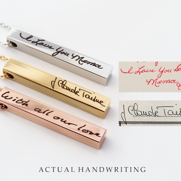 Handwriting Necklace • Signature Necklace • Handwriting Jewelry • 4 Sided Bar • Actual Handwriting • Custom Handwriting Necklace • HND