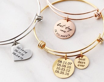 Date Bangle Bracelet • Date Bracelet • Wedding Date Bangle • Anniversary Date Bracelet • Bridesmaid Gift • Personalized Gift • 19 + 13 SLD