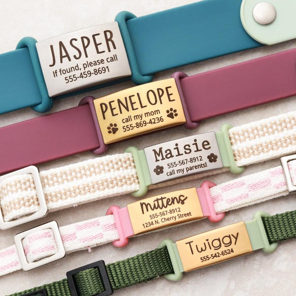 Silicone Pet Tag - Slide on Pet Collar Quiet Dog ID Tag Custom Silent Engraved Dog or Cat Tag Silicone Engraved Pet ID Tag Collar Slide dt