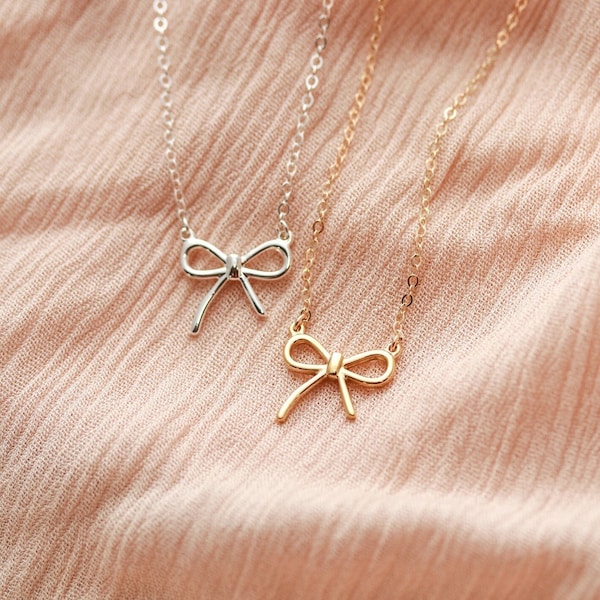 Dainty Bow Necklace • Gold Bow Necklace • Silver Bow Necklace • Ribbon • Trendy Bow • Best Friend Gift • Bridesmaid Gift • Birthday Gift GLF