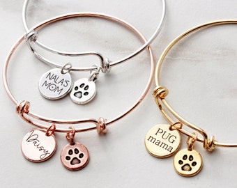 Dog Mom Bracelet - Personalized Birthstone Bracelet, Paw Print Bracelet, Pet Memorial Bracelet, Mother's Day Gift, Custom Gift, 16 SLD