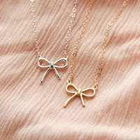 Ribbon Gold Necklace - Dainty Ribbon Pendent Gold Necklace - Beautiful ...