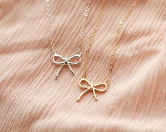 Dainty Bow Necklace • Gold Bow Necklace • Silver Bow Necklace • Ribbon • Trendy Bow • Best Friend Gift • Bridesmaid Gift, Birthday Gift GFC