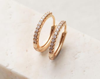 CZ Huggie Earrings • Hoop Earrings • Crystal Huggie Earrings • Cubic Zirconia • Simple Hoops • Minimalist Hoops • Bridal Earrings • 16mm ERG