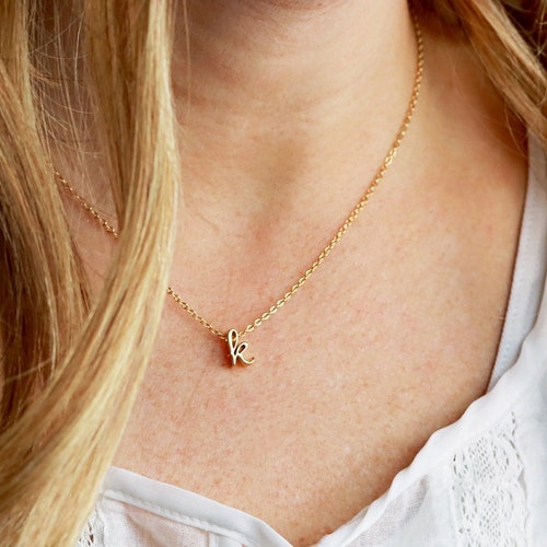Tiny Initial Necklace Gold Initial Necklace Letter Etsy