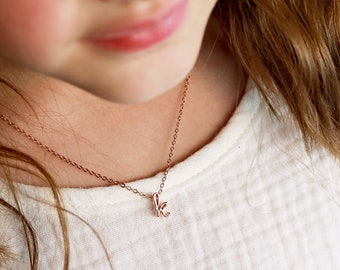 Children's Initial Necklace • Cursive Initial • Letter Charm Necklace • Simple Necklace • Birthday Gift • Children's Jewelry • CURSIVE CHMS