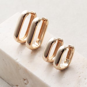 Chunky Rectangular Hoops - Rectangle Earrings, Hypoallergenic, Anti-Tarnish, Thick Gold Hoop, Gold Drop Earrings, Gold Huggie Earrings ERG