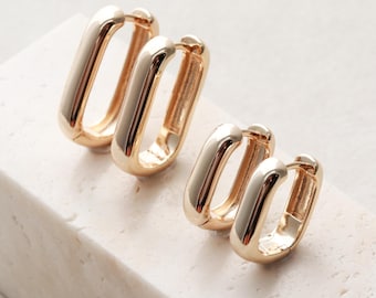 Chunky Rectangular Hoops - Rectangle Earrings, Hypoallergenic, Anti-Tarnish, Thick Gold Hoop, Gold Drop Earrings, Gold Huggie Earrings ERG