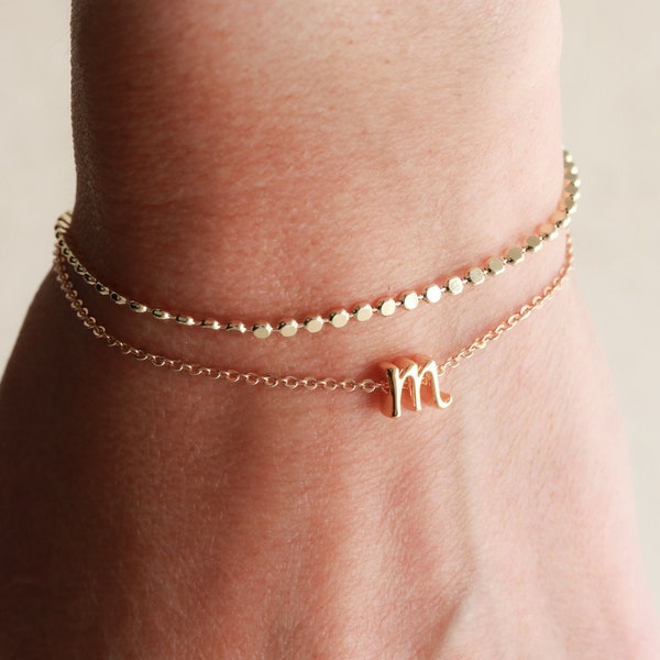 Conjunto de pulseras delicadas - Pulseras para mujer, pulsera con inicial, pulsera delicada de oro, pulseras para damas de honor, para combinar, pulseras apilables BGS1