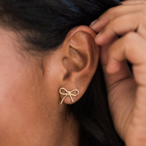 Bow Earrings, Bow Stud Earrings, Trendy Earrings, Hypoallergenic, Waterproof, Ribbon Earrings, Post Earrings, Gift for Her Christmas ERG
