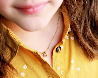 Initial Necklace • Children&#39;s Gold Initial Necklace • Kids Initial Necklace • Gift for Kids, Name Necklace, Flower Girl Gift LOWERCASE CHM1