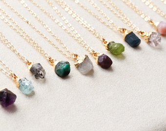 Birthstone Necklace - Handmade Jewelry, Gemstone Necklace, Natural Gemstone, Raw Gemstone, Birthstone Jewelry, Emerald, Sapphire, Ruby GM1