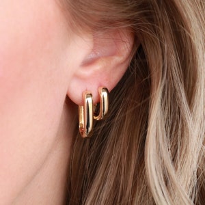 Chunky Rectangular Hoops - Rectangle Earrings, Hypoallergenic, Anti-Tarnish, Thick Gold Hoop, Gold Drop Earrings, Gold Huggie Earrings ERG