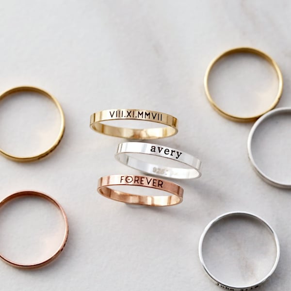 Personalized Ring • Dainty Ring • Name Ring • Stacking Ring • Minimalist Ring • Engraved Ring • Custom Band Ring • Stacking Flat Band • RNG