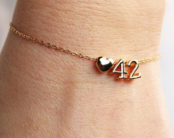 Number Charm Bracelet • Personalized Number Gift for Mom Best Friend • Team Number • Anniversary Date • Favorite Number Lucky Gold NUM