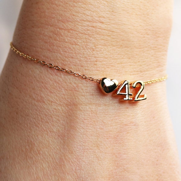 Number Charm Bracelet • Personalized Number Gift for Mom Best Friend • Team Number • Anniversary Date • Favorite Number Lucky Gold NUM