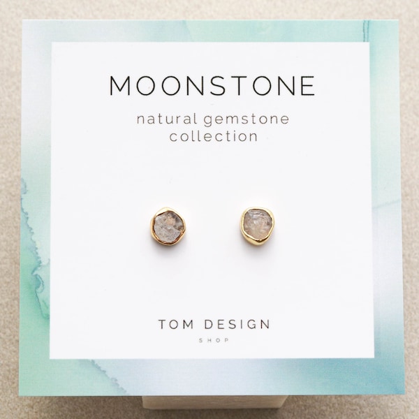 Moonstone Stud Earrings / Moonstone Post Earrings / Raw Moonstone / June Birthday Gift / June Birthstone / Bridesmaid Gift /  Natural GSP
