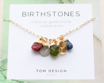 Raw Gemstone Pendant Necklace with Unique Gemstones Personalized Necklace Gift for Her with Raw Birthstone Gems Necklace Gift for Mother GM1