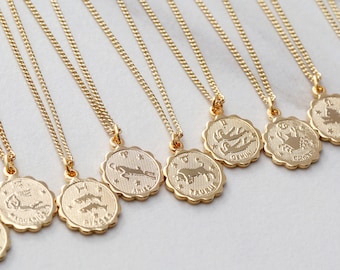 Zodiac Coin Necklace / Zodiac Necklace / Scorpio Zodiac Necklace / Leo Necklace / Libra Necklace Zodiac / Virgo Necklace / COIN